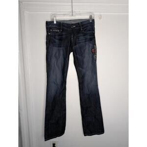 Guess Premium Jeans Womens 27 Blue Low Rise Bootcut Rhinestone Rose Stretch